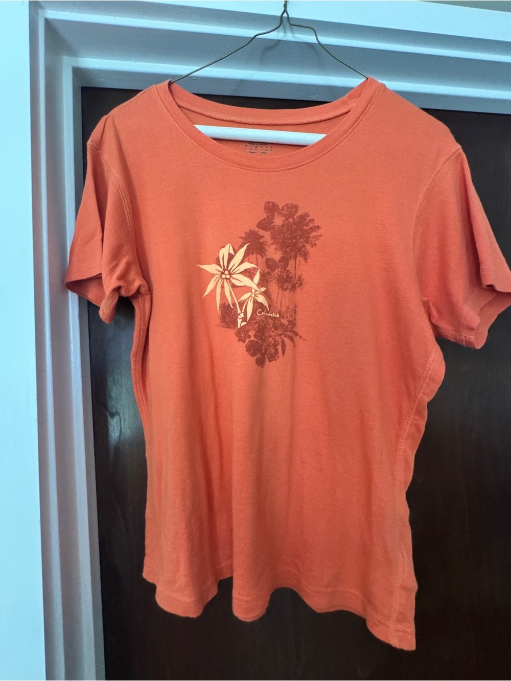 Women's Orange Short Sleeve Floral Graphic Tee